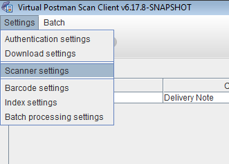 Selecting the Scanner settings menu option